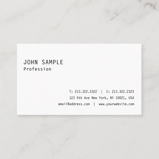 Sleek Plain Elegant Modern White Professional Business Card (Front)