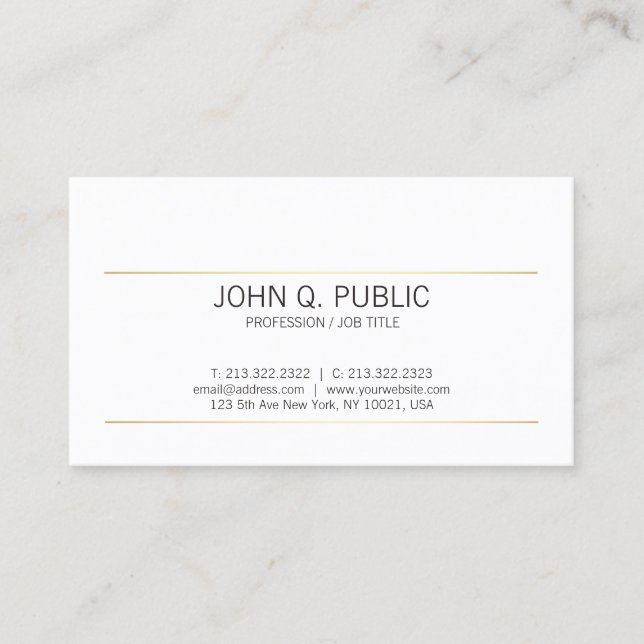 Sleek Plain Gold Stripes Modern White Stylish Business Card (Front)