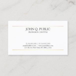 Sleek Plain Modern White Elegant Design Gold Business Card