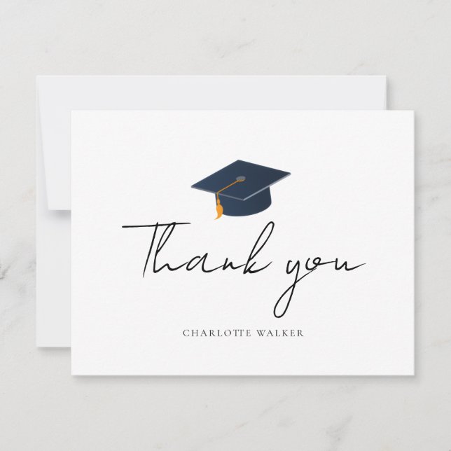 Sleek Professional Grad Hat Thank You Card (Front)