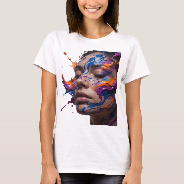 Sleek Purple COLORFUL PAINT SPLATTER ON FACE Tee (Front)