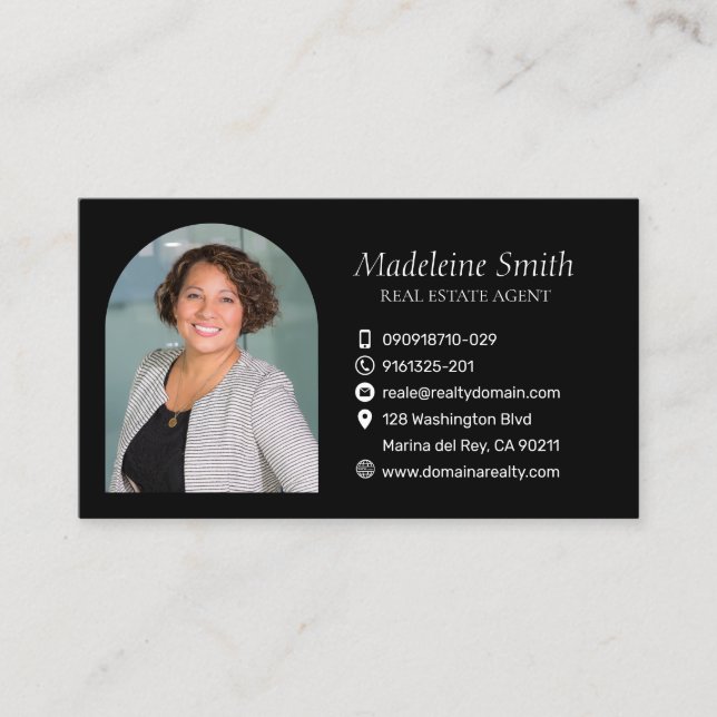 Sleek Real Estate Agent Black Professional Business Card (Front)