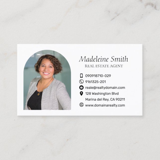 Sleek Real Estate Agent Modern White Minimalist Business Card (Front)