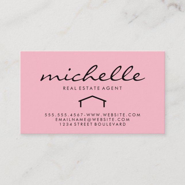 Sleek Real Estate Agent (pink) Business Card (Front)