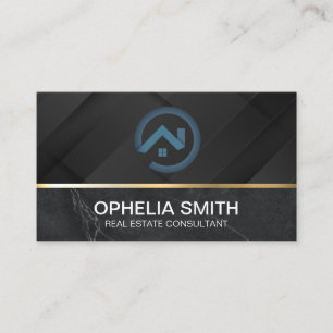 Sleek Real Estate Logo Black Marble Business Card