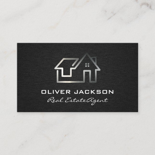 Sleek Real Estate Metal Logo Business Card (Front)
