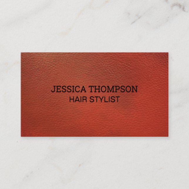 Sleek Red Leather | Emboss Lettering Business Card (Front)