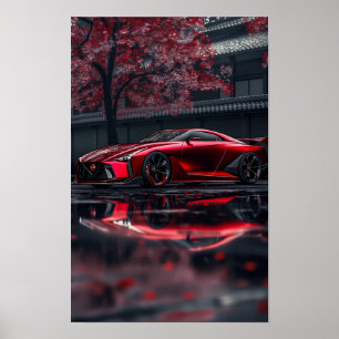 Sleek Red Nissan GTR 2028 Concept Car Side View Po Poster