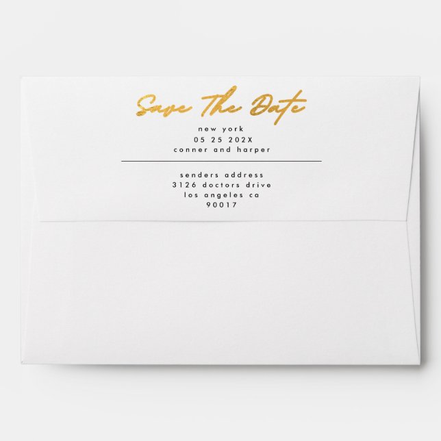 Sleek Romance | Black White Save The Date | Gold Envelope (Back (Top Flap))