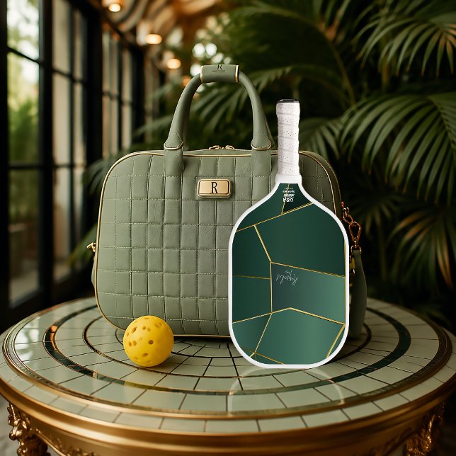 Sleek Sage Green Asymmetrical Abstract Pickleball Paddle (Monogrammed Sage Green Asymmetrical Print Pickleball Paddle )