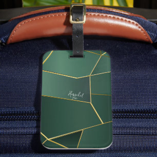 Sleek Sage Green Asymmetrical Geometric Luggage Tag