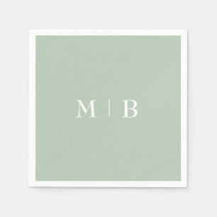 Sleek Sage White Monogram Wedding  Napkin