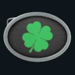 Sleek Shamrock Oval Belt Buckle<br><div class="desc">You will love this sleek black carbon fibre four leaf clover "4 leaf" lucky irish luck shamrock design. Great for gifts! Available on tee shirts, smart phone cases, mousepads, keychains, posters, cards, electronic covers, computer laptop / notebook sleeves, caps, mugs, and more! Visit our site for a custom gift case...</div>