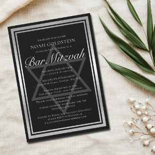 Sleek Silver Black Formal Bar Mitzvah Invitation