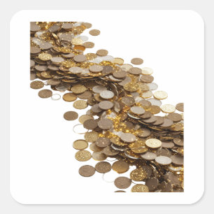 Sleek Silver GOLDEN COINS FLOWING IN THE WIND Square Sticker