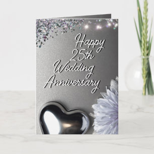 Sleek Silver Heart 25th Wedding Anniversary Card