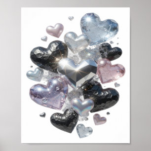 Sleek Silver HEARTS AND DIAMONDS Text Design Poster