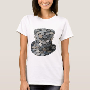 Sleek Silver MONEY HAT Artistic Motif T-Shirt