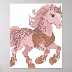 Sleek Silver PINK JEWELLED HORSE Graphic Design Poster