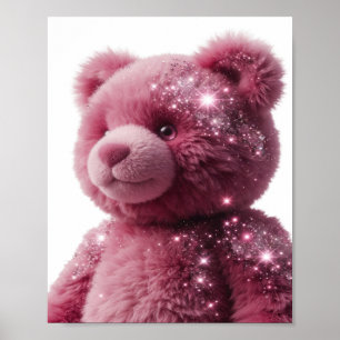 Sleek Silver PINK TEDDY BEAR WITH GLITTER Poster