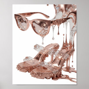 Sleek Silver ROSE GOLD GLAMOUR Artistic Motif Poster