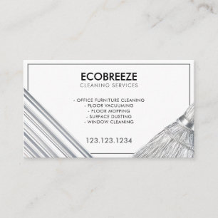 Sleek Silver Stripe Office Cleaning Business Card