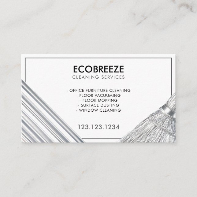 Sleek Silver Stripe Office Cleaning Business Card (Front)