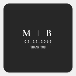Sleek Simple B/W Monogram Thank You Square Sticker
