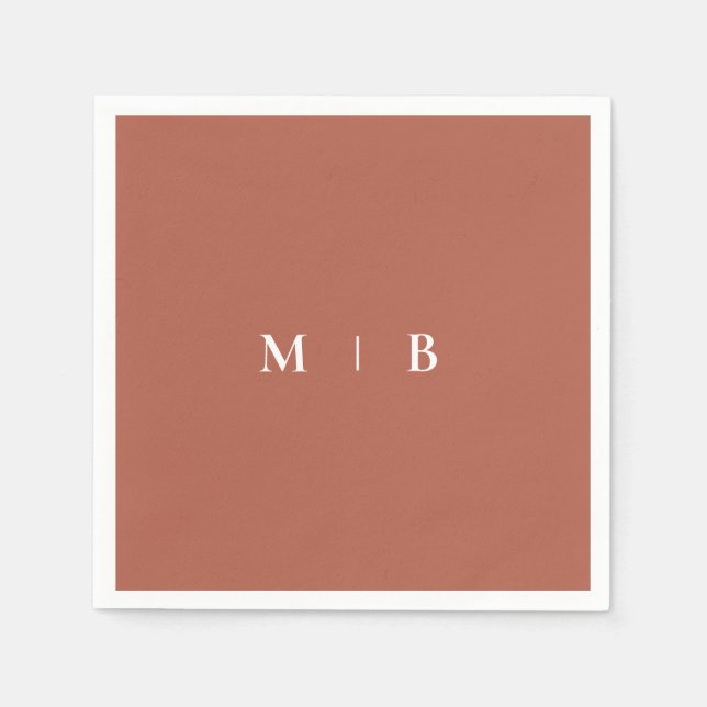 Sleek Simple Cinnamon Monogram Cocktail Napkin (Front)