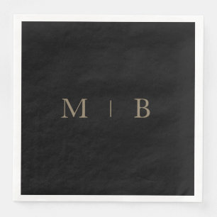 Sleek Simple Gold Monogram Black Cocktail II Napkin