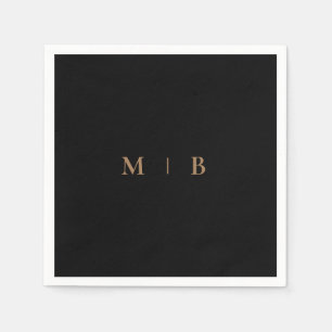 Sleek Simple Gold Monogram Black Cocktail Napkins