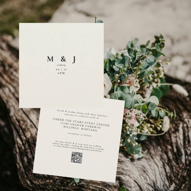 Sleek & Simple Modern Beige Square Wedding II Invitation (Creator Uploaded)