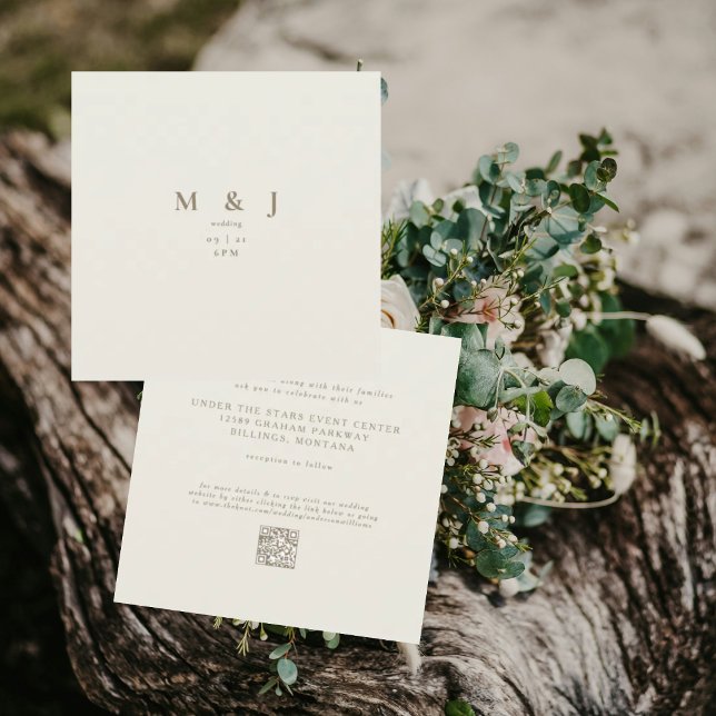 Sleek & Simple Modern Beige Square Wedding III Invitation (Creator Uploaded)