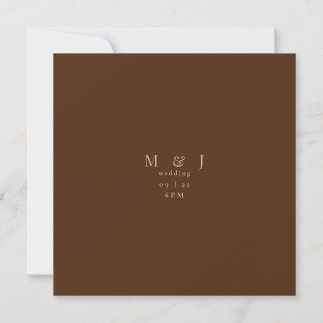 Sleek & Simple Modern Brown Square Wedding Invitation (Front)
