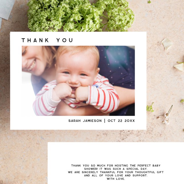 Sleek Simple Modern Custom Photo Baby Shower Thank You Card (Sleek Simple Modern Custom Photo Baby Shower Thank You Card)