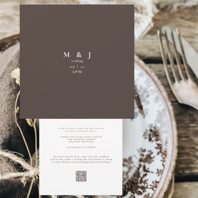 Sleek & Simple Modern Dark Brown Square Wedding Invitation (Creator Uploaded)