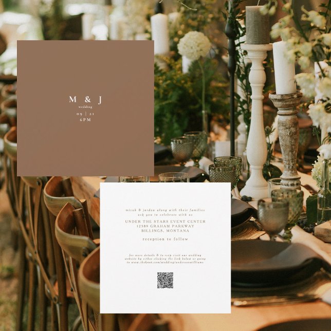Sleek & Simple Modern Mocha Brown Square Wedding Invitation (Creator Uploaded)