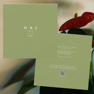 Sleek & Simple Modern Moss Green Square Wedding Invitation