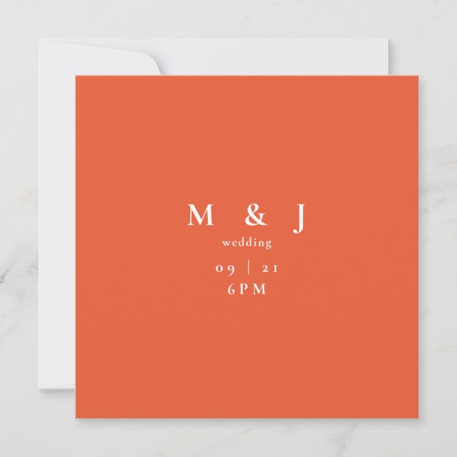 Sleek & Simple Modern Orange Square Wedding Invitation (Front)
