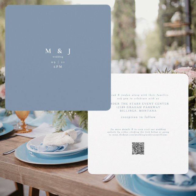 Sleek & Simple Modern Periwinkle Rounded Wedding Invitation (Creator Uploaded)