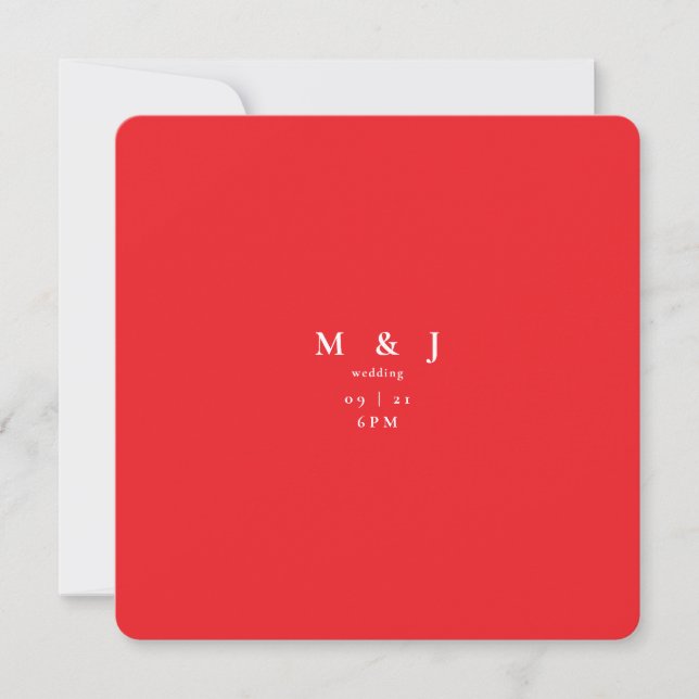 Sleek & Simple Modern Red Rounded Wedding Invitation (Front)