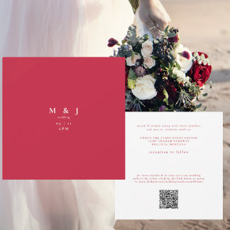 Sleek & Simple Modern Red Square Wedding Invitation