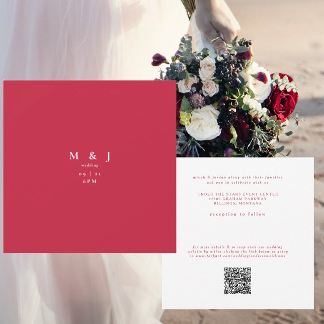 Sleek & Simple Modern Red Square Wedding Invitation (Creator Uploaded)