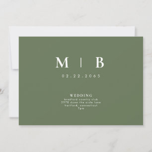 Sleek & Simple Monogram Green Wedding Invitation