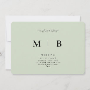 Sleek & Simple Monogram Sage Rounded Wedding Invitation