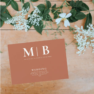 Sleek & Simple Monogram Terracotta No Parents  Invitation