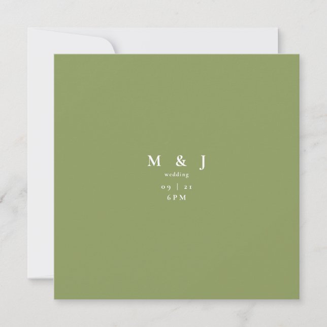 Sleek & Simple Moss Green Square Wedding Invitation (Front)