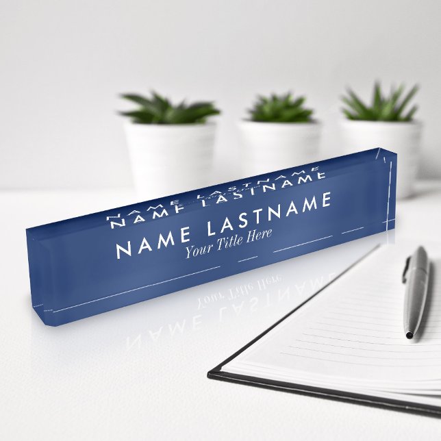 Sleek Simple Navy Blue Custom Desk Nameplate (Creator Uploaded)