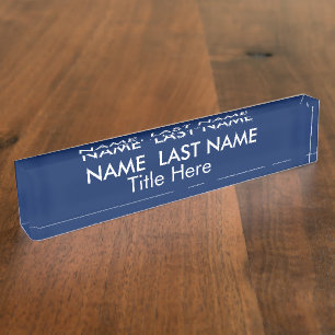 Sleek Simple Navy Blue Custom Desk Nameplate