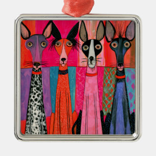 Sleek Skinny Bright-eyed Chihuahua Pups Metal Tree Decoration